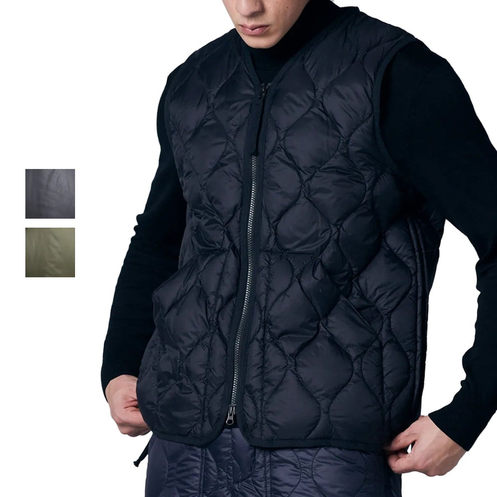 ミリタリー VネックWジップ ダウンベスト-ソフトシェル TAION