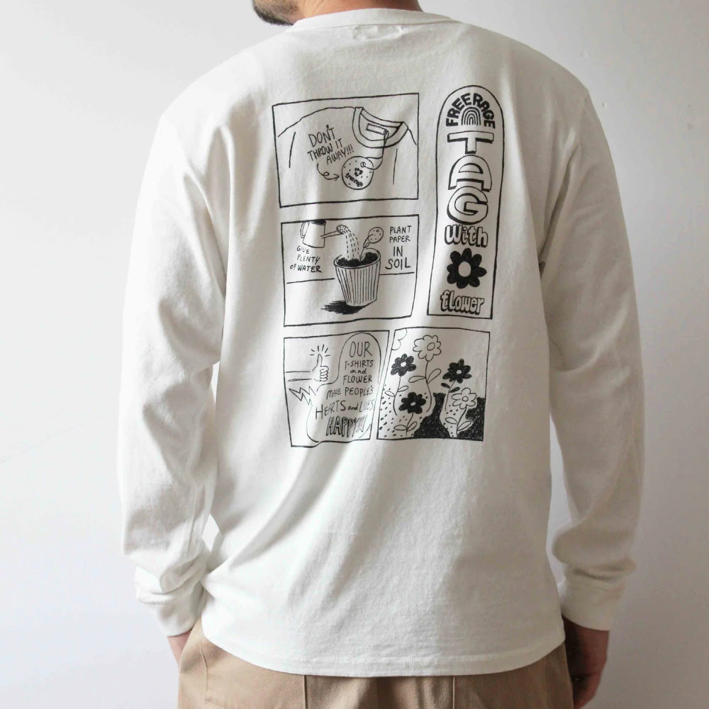 リサイクルコットン長袖Tシャツ (Tag With Flower)