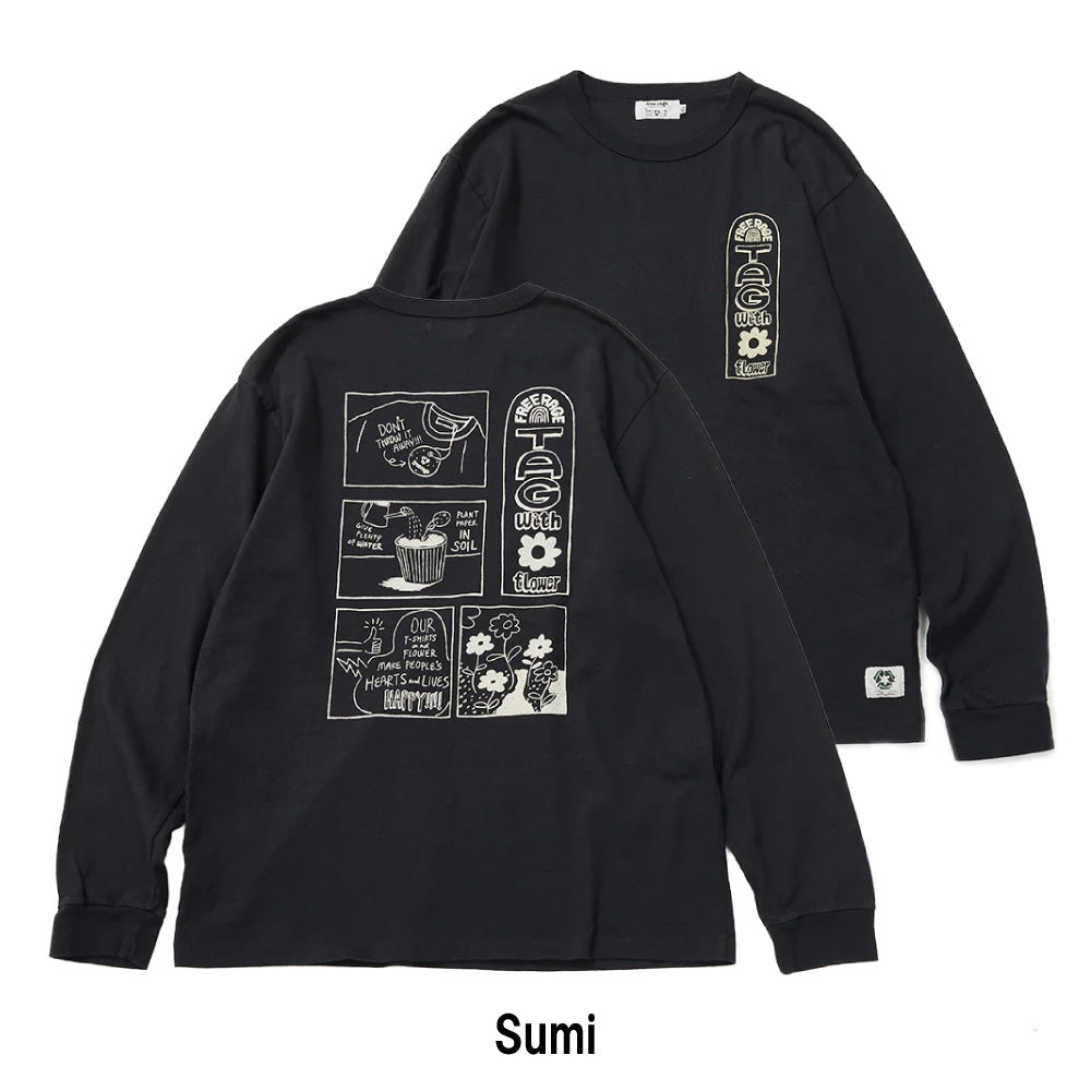リサイクルコットン長袖Tシャツ (Tag With Flower)