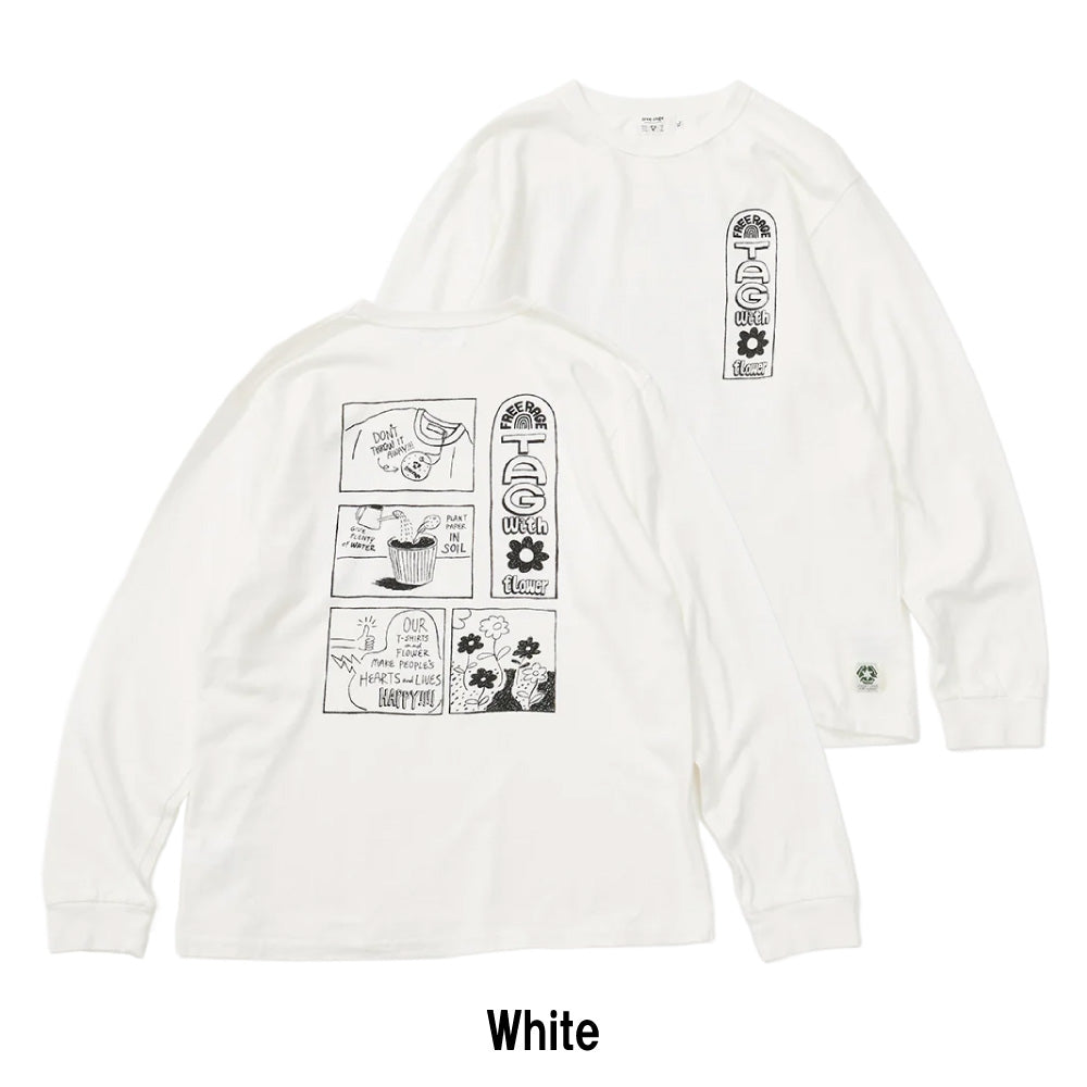 リサイクルコットン長袖Tシャツ (Tag With Flower)
