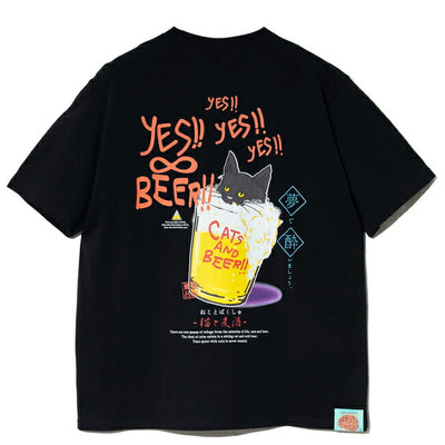 go slow caravan ゴースローキャラバン RAY綿 猫と麦酒TEE〜麦酒風呂2〜 342611