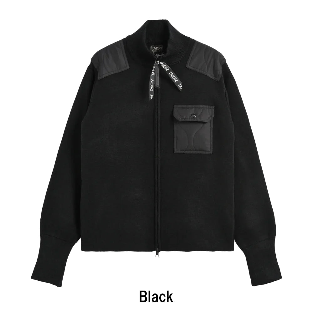 ノンダウン ミリタリー Wジップ ハイネック ニット TAION-KN102WZML-1