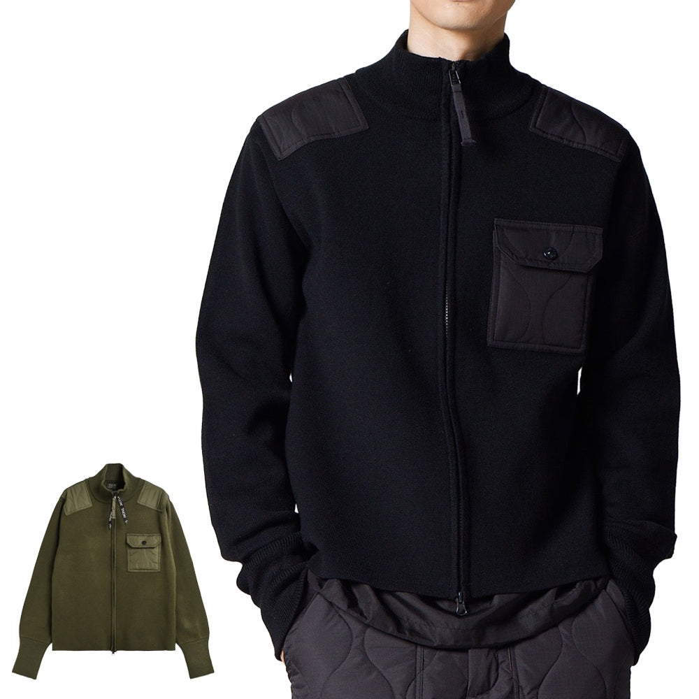 ノンダウン ミリタリー Wジップ ハイネック ニット TAION-KN102WZML-1