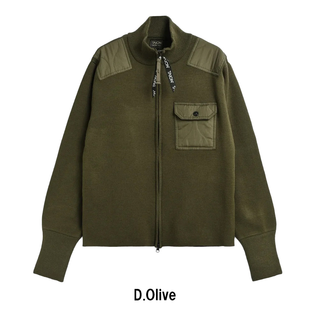 ノンダウン ミリタリー Wジップ ハイネック ニット TAION-KN102WZML-1