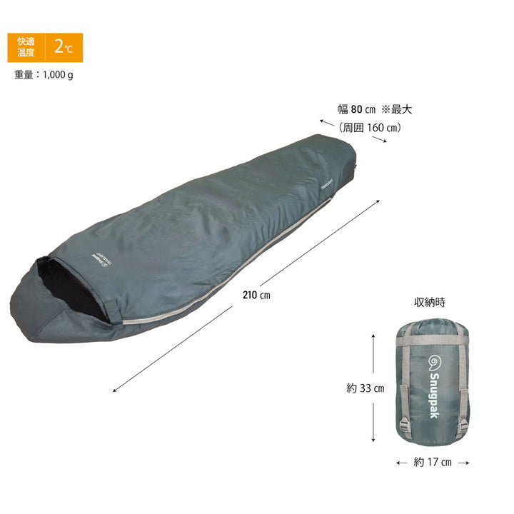Snugpak - トラベライト マミー ライトジップ グレー SP16696GR