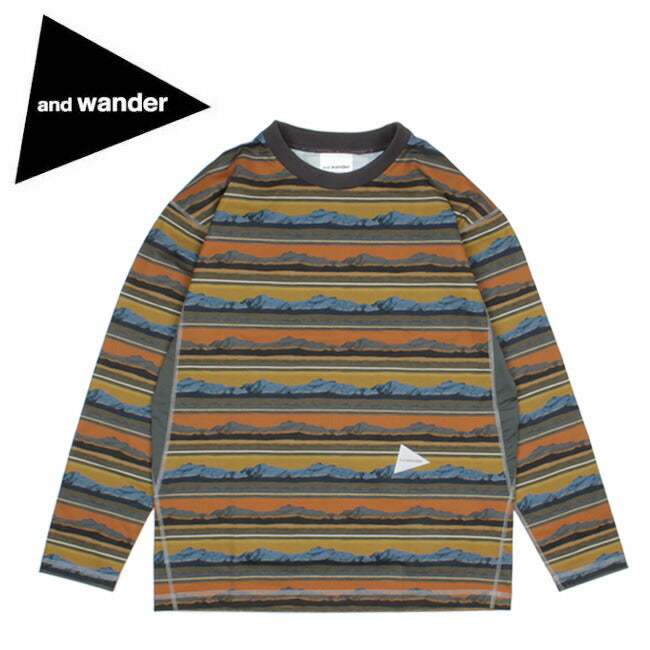 and wander アンドワンダー printed UV shield base long sleeve T プリントUVシールドベースロングスリーブティー 574-1153072