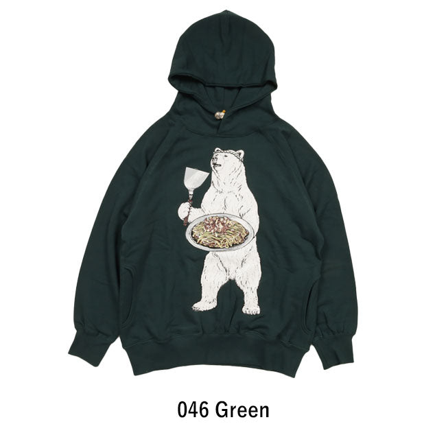 go slow caravan ゴースローキャラバン 空紡糸裏毛 お好み焼きクマプルパーカー 332607